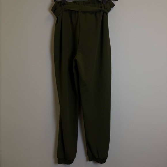 Green Track Pants with Tie Waist and Tapered Legs - Picture 2 of 5